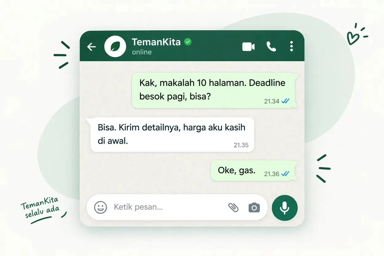 Ilustrasi dua orang mengerjakan desain website bersama, dengan elemen berwarna hijau.